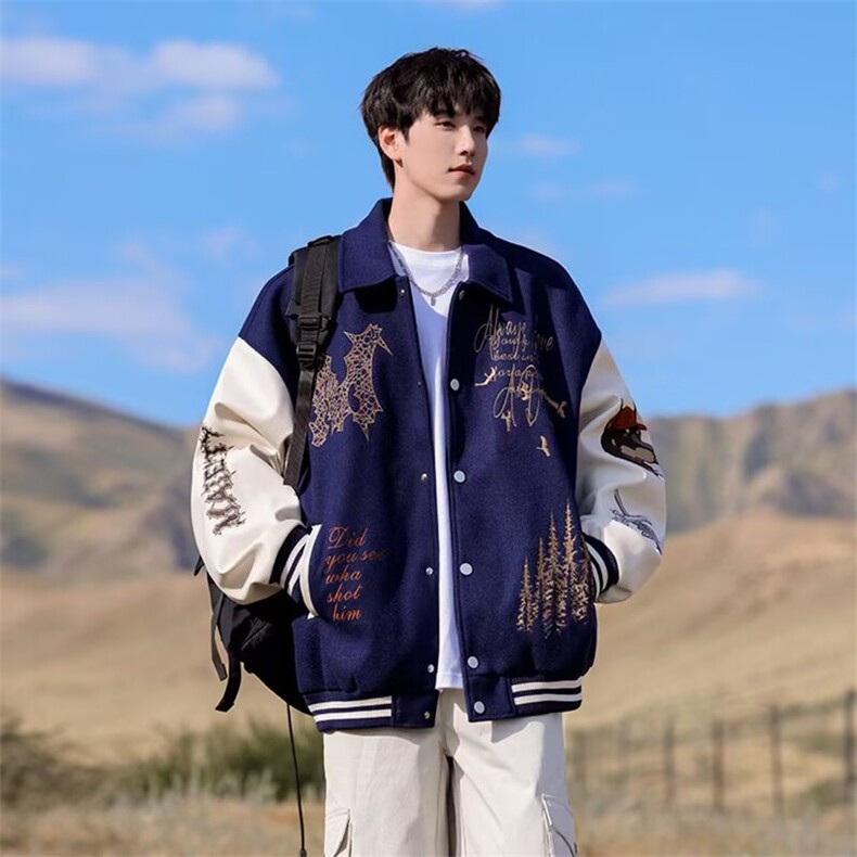 1506-1/GY1660/P68棒球服男女春秋季新款百搭毛呢夹克立领外套,男装夹克,星座1506A