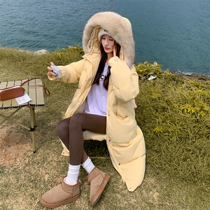 新款50绒长款黄色带毛领羽绒服2C309-3333P265K268图片