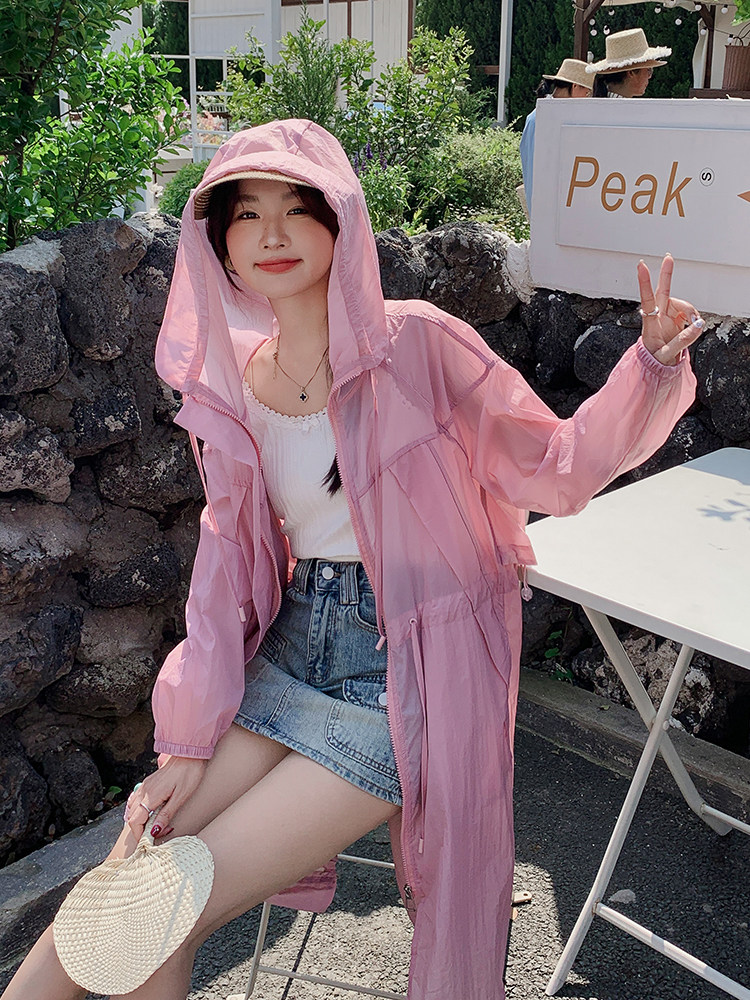 防晒衣风衣外套女夏季中长款2025新款海边旅游薄款透气防晒服罩衫,女装防晒衣,浪娴服饰