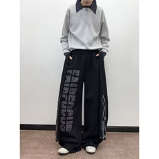 美式复古小众字母火焰飘带休闲卫裤秋冬街头设计感宽松直筒阔腿裤，男装休闲裤，四季星座505
