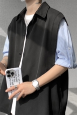 春夏新款假两件宽松拼接飞肩设计感假两件条纹短袖衬衫卫衣特P39，男装卫衣，电商B319