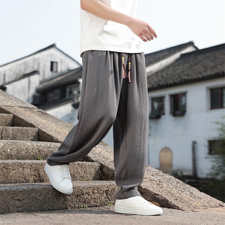 春夏新款帅气阔腿直筒裤风棉麻休闲裤男K2506-P70,男装休闲裤,电商A008