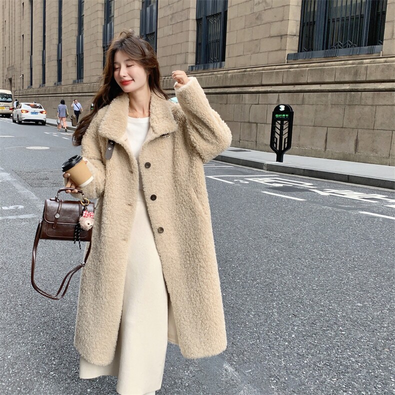 现货当季新款大长款羊羔毛外套2C229-86515杏色-P305-K528,女装短外套,2C229
