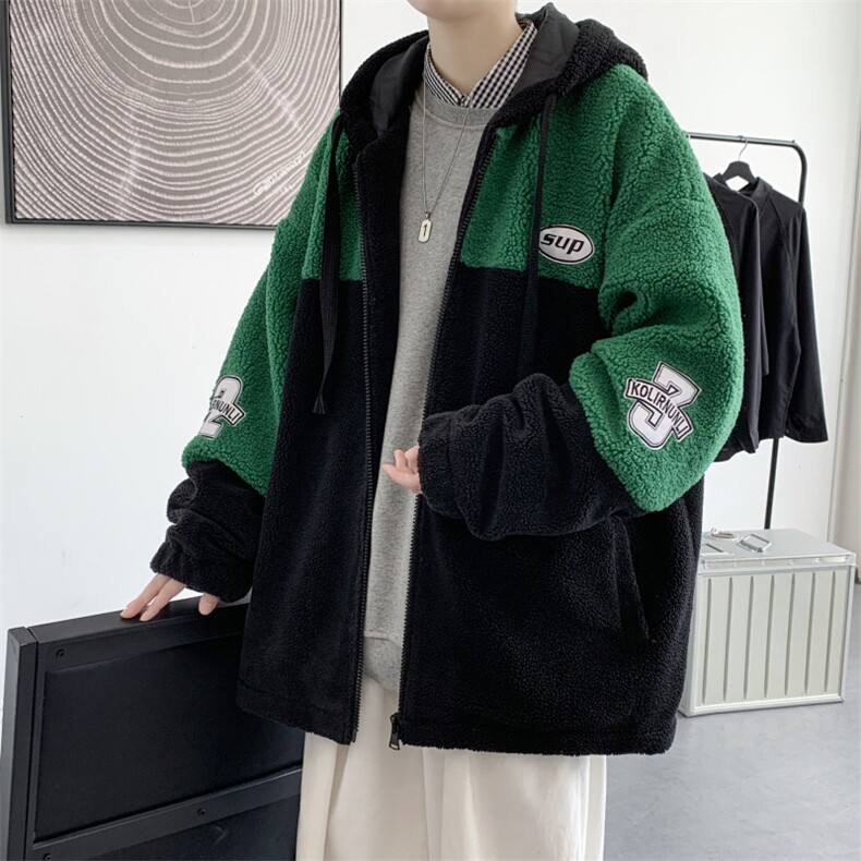 羊羔毛加厚棉衣外套男冬季新款港风棉袄撞色连帽棉服M66加厚-P98,男装棉衣,电商A320A