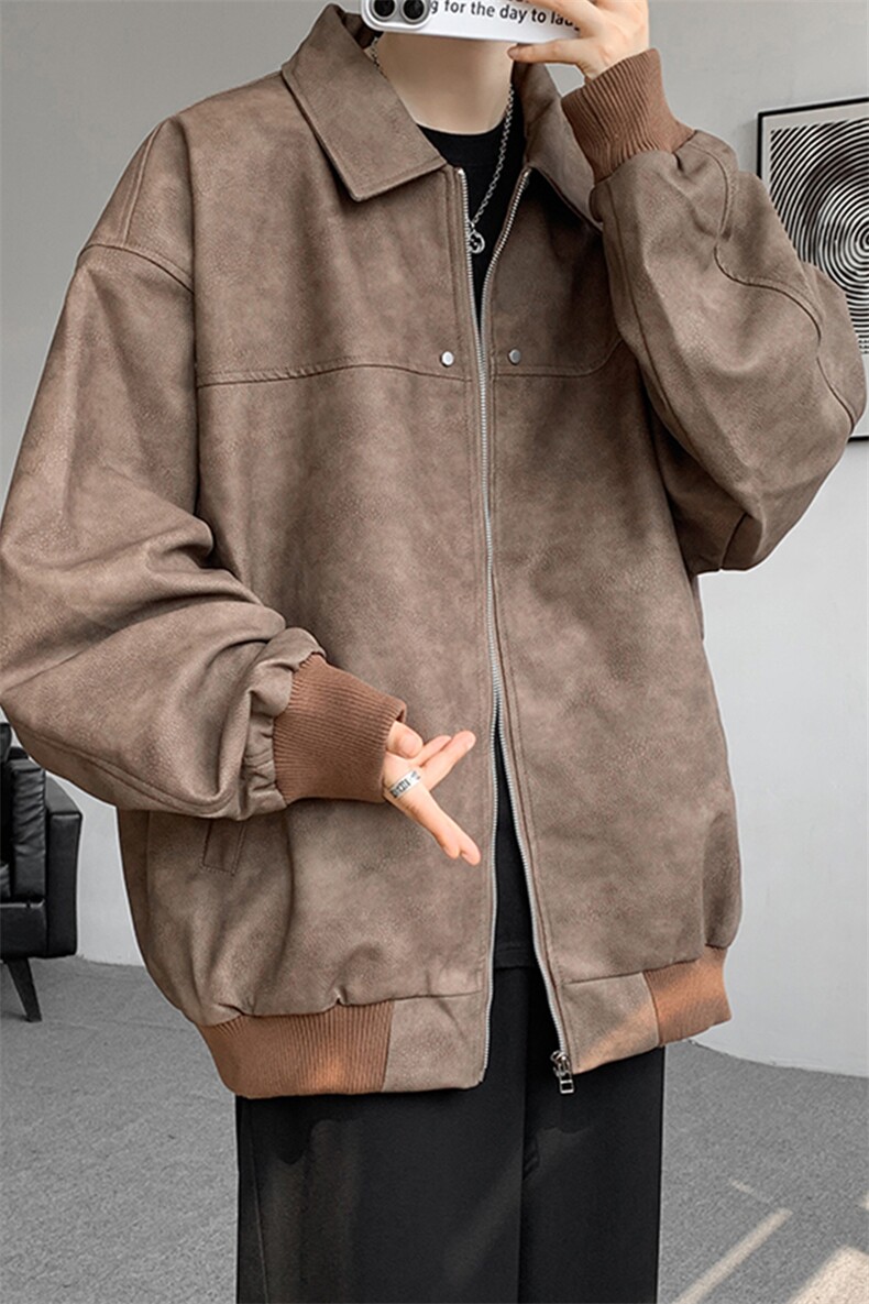 8XL-M脏脏痞帅皮衣外套男秋冬加厚PU皮夹克宽松大码皮袄JK006P95,男装夹克,电商B312