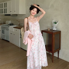 【现货有买家秀】温柔甜美浪漫仙气印花吊带连衣裙+防晒开衫套装，女装套装/套裙，先锋丽姿