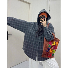 复古连帽夹克男女款秋季暗纹抗皱大格子宽松百搭外套C2261，男装夹克，星座1116A（原606A-3）