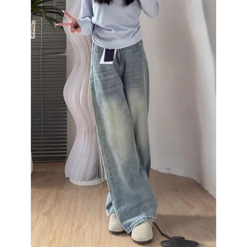 浅色阔腿牛仔裤女高腰春季女宽松显瘦梨形身材直筒裤子N7025,男装牛仔裤,星座1116A（原606A-3）