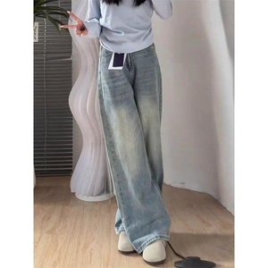 浅色阔腿牛仔裤女高腰春季女宽松显瘦梨形身材直筒裤子 N7025图片