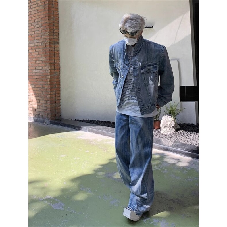 JK8640-P68新款美式水洗重工做旧高级感痞帅短款牛仔外套,男装工装外套,电商B323A