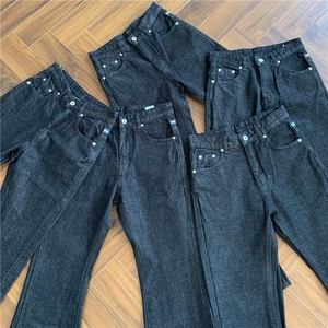 有货DKS6079-特批48荆棘刺绣黑牛痞帅牛仔裤男女图片