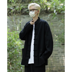 风唐装衬衫男复古盘扣上衣新中式潮牌休闲衬衣长袖S45244-p45图片