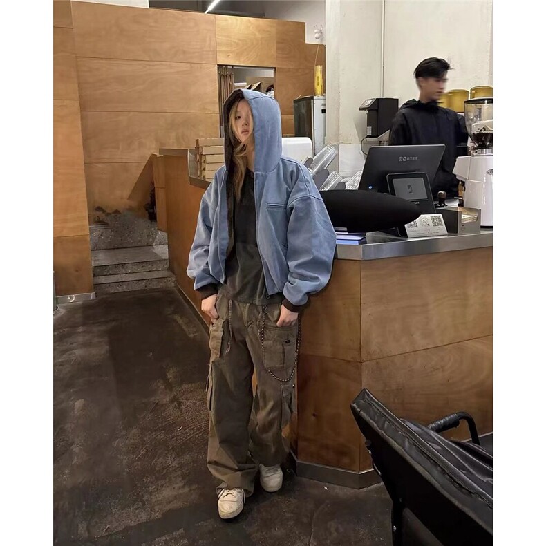 网图拉链连帽牛仔棉衣外套加绒加厚工装夹克棉服A025-RY1062-P158图片