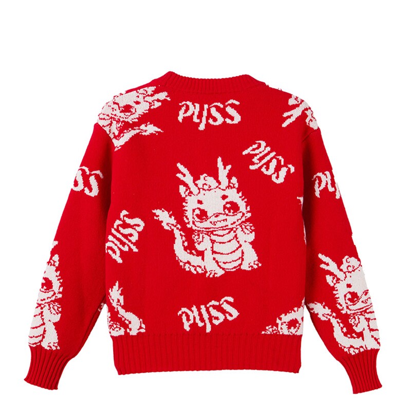 2024秋季新款龙年新年图案圆领长袖套头衫，童装毛衣，魁星羊绒