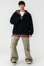 假两件连帽格子开衫卫衣男春季新款宽松休闲外套A406JK6017P70，男装夹克，星座309（原A406）