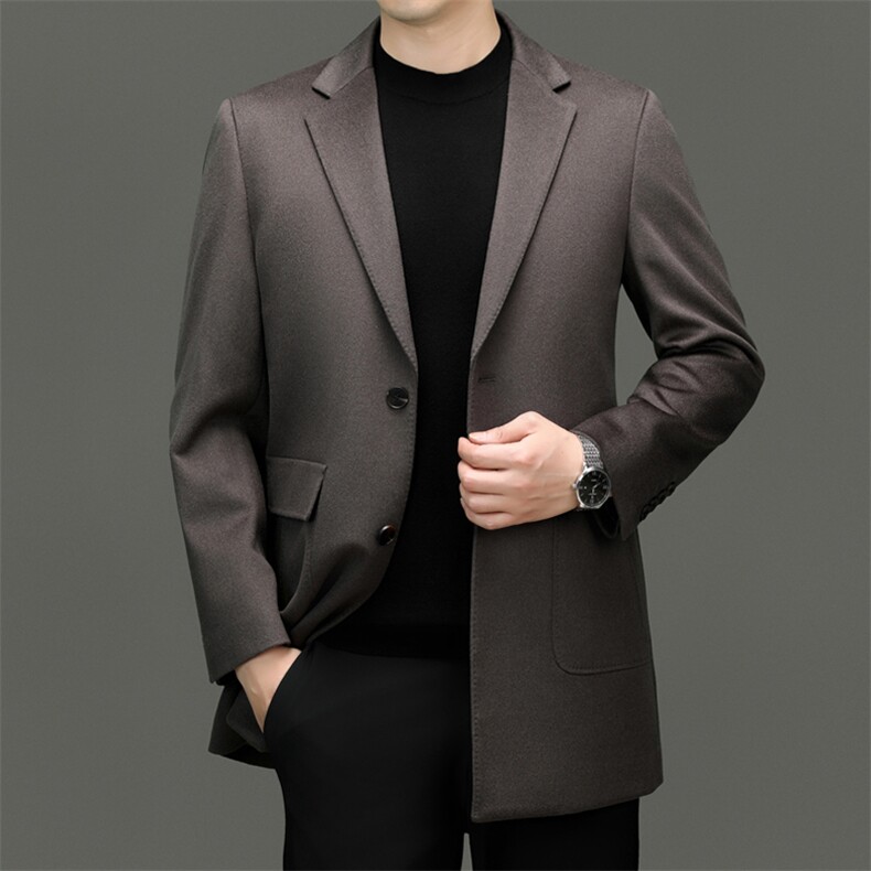 高端中年绵羊毛休闲西服大衣男士秋冬中老年绵羊毛双面呢大衣，男装西服，钱塘723