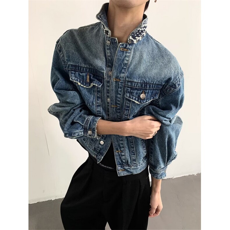 春季新款水洗短款牛仔外套男宽松圆领长袖休闲夹克上衣JF4007,男装工装外套,星座1116A（原606A-3）