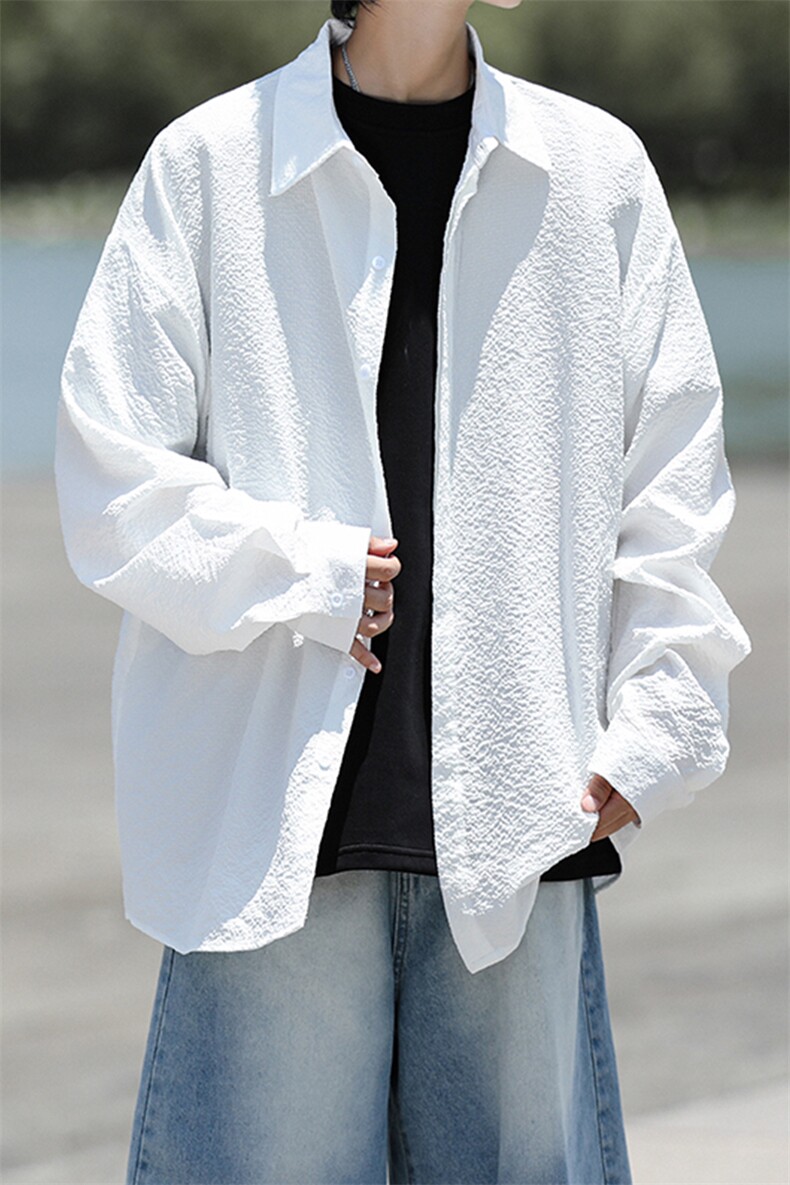 8XL-M泡泡纱盐缩肌理长袖衬衫男春季冰丝外套防晒衬衣CS29007P40,男装防晒衣,电商B312