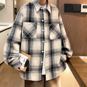 控价69港风格子衬衫宽松外套男女衬衣百搭格子外套CS2436 P40图片