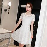 优雅蕾丝连衣裙女夏新款气质修身显瘦短袖A字裙甜美淑女裙子，女装连衣裙，贵人树