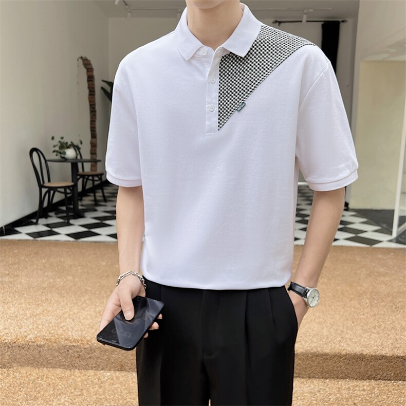 23年男士千鸟格拼接翻领T恤polo衫A210-PL201-P50,男装T恤,电商A210