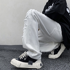 B221美式ins高街小众重工艺假破洞小脚牛仔裤LK23019-P60控78，男装牛仔裤，电商B221