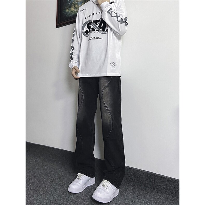 B221美式ins高街暗黑小众泥黄色休闲直筒牛仔裤LK23026-P60控78,男装牛仔裤,电商B221