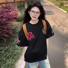 万针全刺绣工艺抖音得物高品质260克重磅纯棉双纱美式高街短袖T恤，男装T恤，电商A486