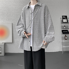 8XL-M鱼骨纹小香风衬衫男生春秋衬衣宽松慵懒垂感外套CS29009P45，男装衬衫，电商B312