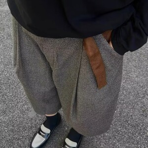 青少年设计感拼接老钱风七分休闲裤复古cleanfit阔腿短西裤男女款图片