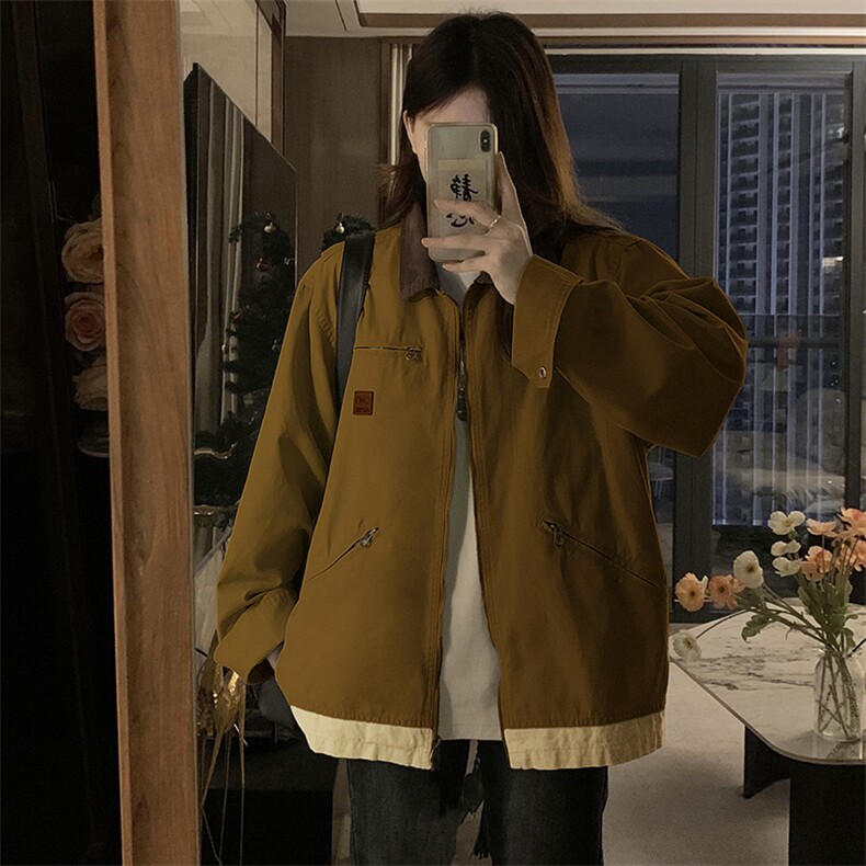 C906-P110 2025年秋款日系男女夹克潮牌翻领工装外套图片