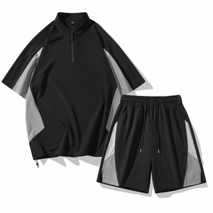 夏装撞色Polo衫短袖套装男士休闲T恤短裤两件套A406TZ6521特P58