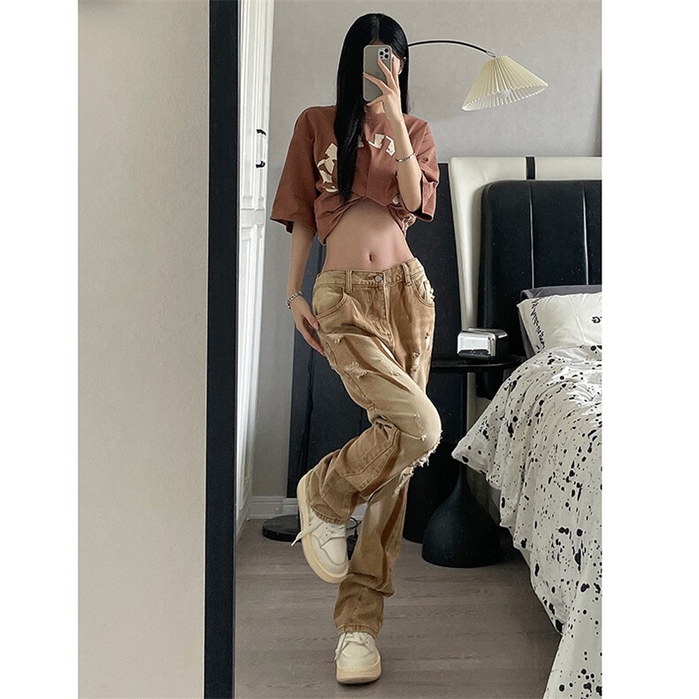 B221美式ins高街小众个性男女破洞牛仔裤LK23001-P65控88,男装牛仔裤,电商B221