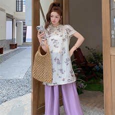 新中式国风套装女2025年夏季新款清冷感改良旗袍上衣阔腿裤两件套，女装套装/套裙，浙宝305