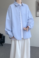 衬衫男春季新款港风宽松大码格子长袖衬衫CS802-特P28，男装衬衫，星座214-3