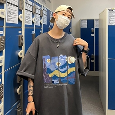 港风23新款夏季时尚百搭宽松印花圆领复古短袖T恤T6095P25控38，男装T恤，电商A268A