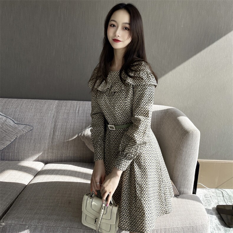 2021春装新款时尚优雅气质修身显瘦连衣裙,女装连衣裙,深水步