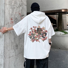 DSA028-MQA22L121P38夏季复古潮牌连帽工装短袖男百搭休闲卫衣，男装T恤，电商A028
