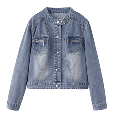 现货2025年春季立领牛仔外套短款夹克时尚百搭，女装牛仔外套，莜菲儿