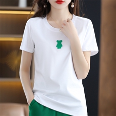 24夏季新款80支丝光棉t恤女烫钻印花短袖100%纯棉修身显瘦上衣T恤，女装T恤，暖烁羊绒