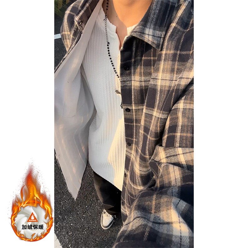 格子长袖衬衫内搭外套加绒保暖C2194JR（加绒）特P40/C2194特P32,男装衬衫,电商A007