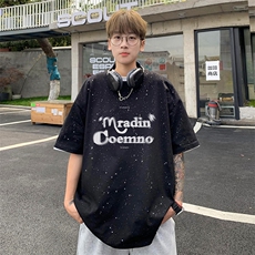 量大优供抖音视频支持得物配合二开美式满天星亮片短袖T恤MTX302，男装T恤，电商A486