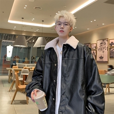 秋冬潮牌情侣毛绒翻领皮衣棉服美式街头宽松外套A170-M880-TP85，男装皮衣，电商A170