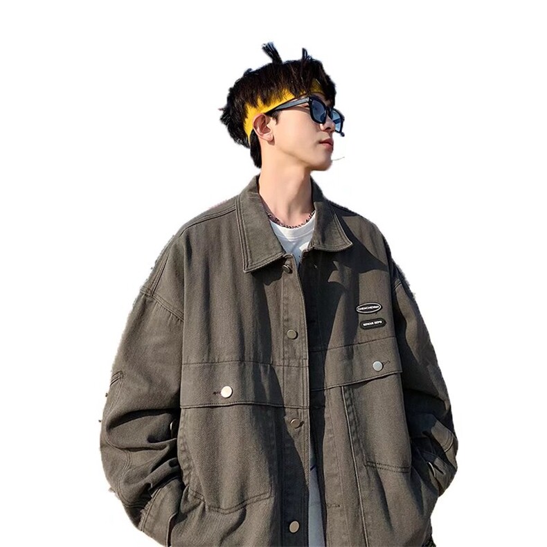 牛仔工装夹克男春季美式复古潮流vibe百搭休闲外套炸街情侣款上衣,男装工装外套,星座1210-1