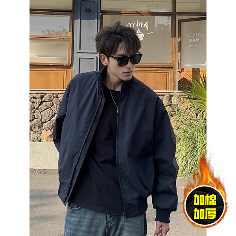 现货秋冬季美拉德立领飞行立领夹克boxy廓形棉衣高街加厚加棉外套，男装夹克，电商A486
