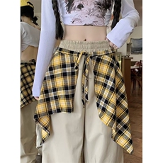 秋款男女休闲裤格子飘带装饰抽绳束脚中性风长裤H0638P45，男装休闲裤，星座1013-1