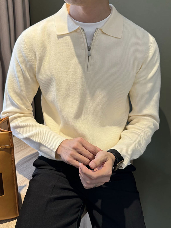 秋冬毛衣半拉连款翻领毛衣针织衫纯色H58004-P75,男装针织衫/毛衣,星座1012-1