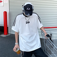 2026夏装新款薄款织带拼接短袖印花五分袖T恤T6606/特P30白色，男装T恤，电商A094