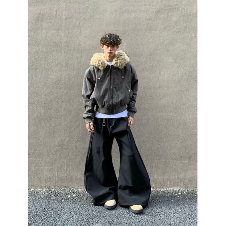 黑色大毛领派克服棉服秋冬新款宽松短款夹克保暖厚外套,男装夹克,四季星座505