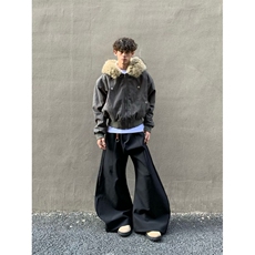 黑色大毛领派克服棉服秋冬新款宽松短款夹克保暖厚外套，男装夹克，四季星座505